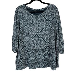 Lucky Brand Blue Floral Modal Blend Paisley 3/4 Sleeve Tunic Size 2X